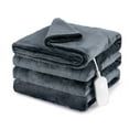 thumbnail image 1 of Sunbeam Electric Heated Blanket Velvet Texture 12 Heat Settings Auto Shut-Off Slate Twin 62 x 84, 1 of 6
