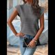 thumbnail image 4 of Tops Texturizados de Corta para Mujer, Cuello Redondo, Tejido de Punto, Elegantes, Informales, Básicos, Camiseta Sin Mangas de Verano, Corte Entallado, Gris, XL, 4 of 8