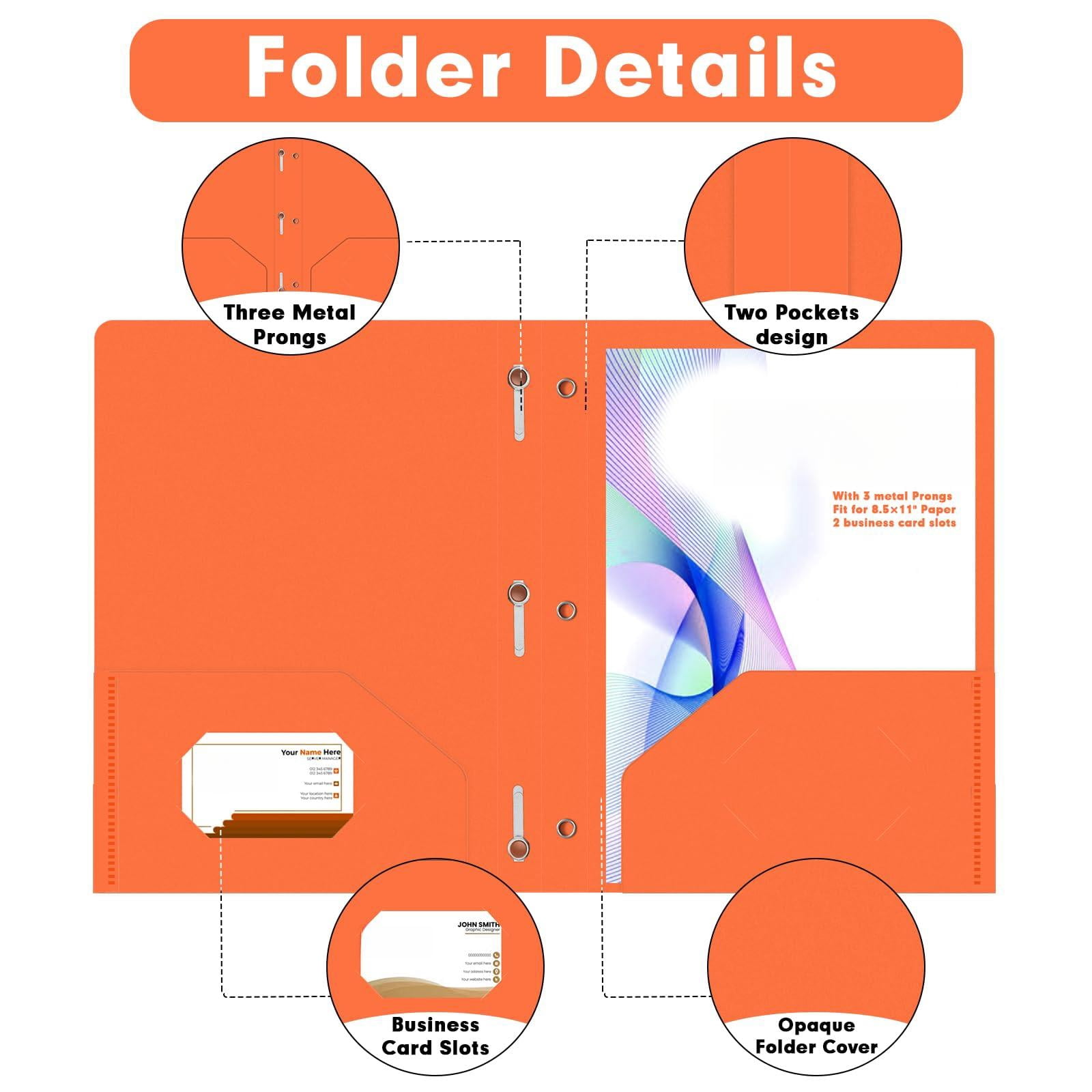 Plastic 2 Pocket Folders With Prongs  30 Pack Heavyweight Letter Size Poly 3 Metal Fastener Clips (orange)