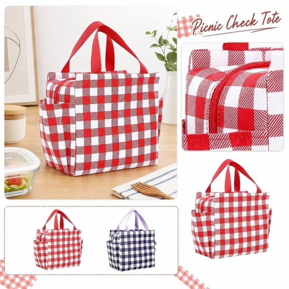 Clearance! Lunch Bag Plaid Side Pockets - Insulated Oxford Thermal Tote with Handles, Ideal Lunch Box Bag and Storage Bag for Work School Picnic,Red