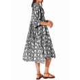thumbnail image 2 of Womens Loose Fit Casual Summer V Neck Lace-Up Half Sleeve Bohemian Geometric Pattern Midi Dresses Black S, 2 of 9