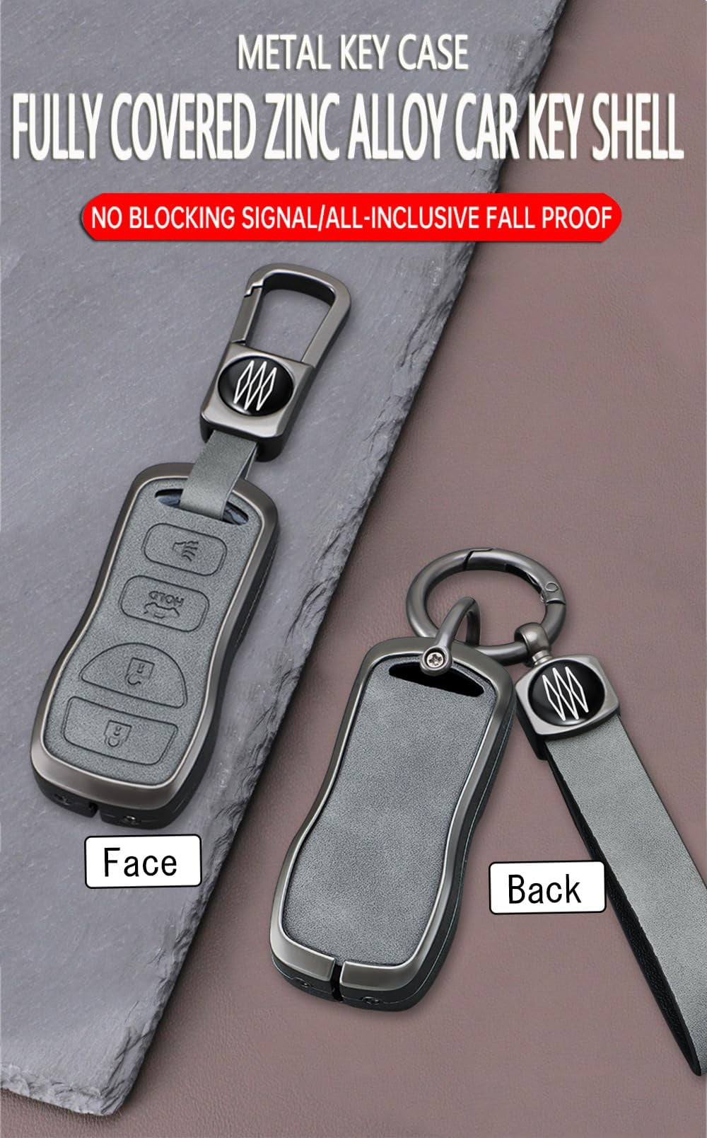 Zinc Alloy Key Fob Cover fIt for Nissan Altima Sentra Versa Maxima Keyless Entry Leather Remote Key Fob Case Shell Key Case Holder Protector Metal Keychain 3 Button