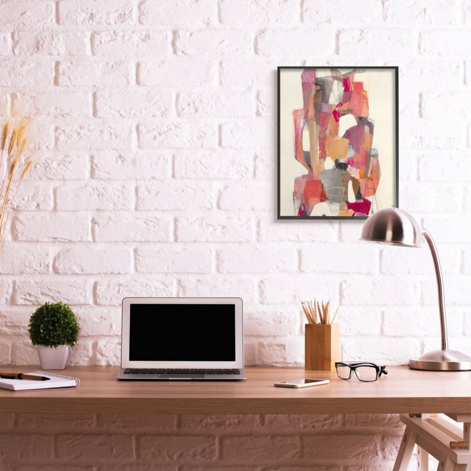 Stupell Industries Centered Geometric Shapes Abstract Red Orange Design by Terri Burris, 24" x 30", Black Framed