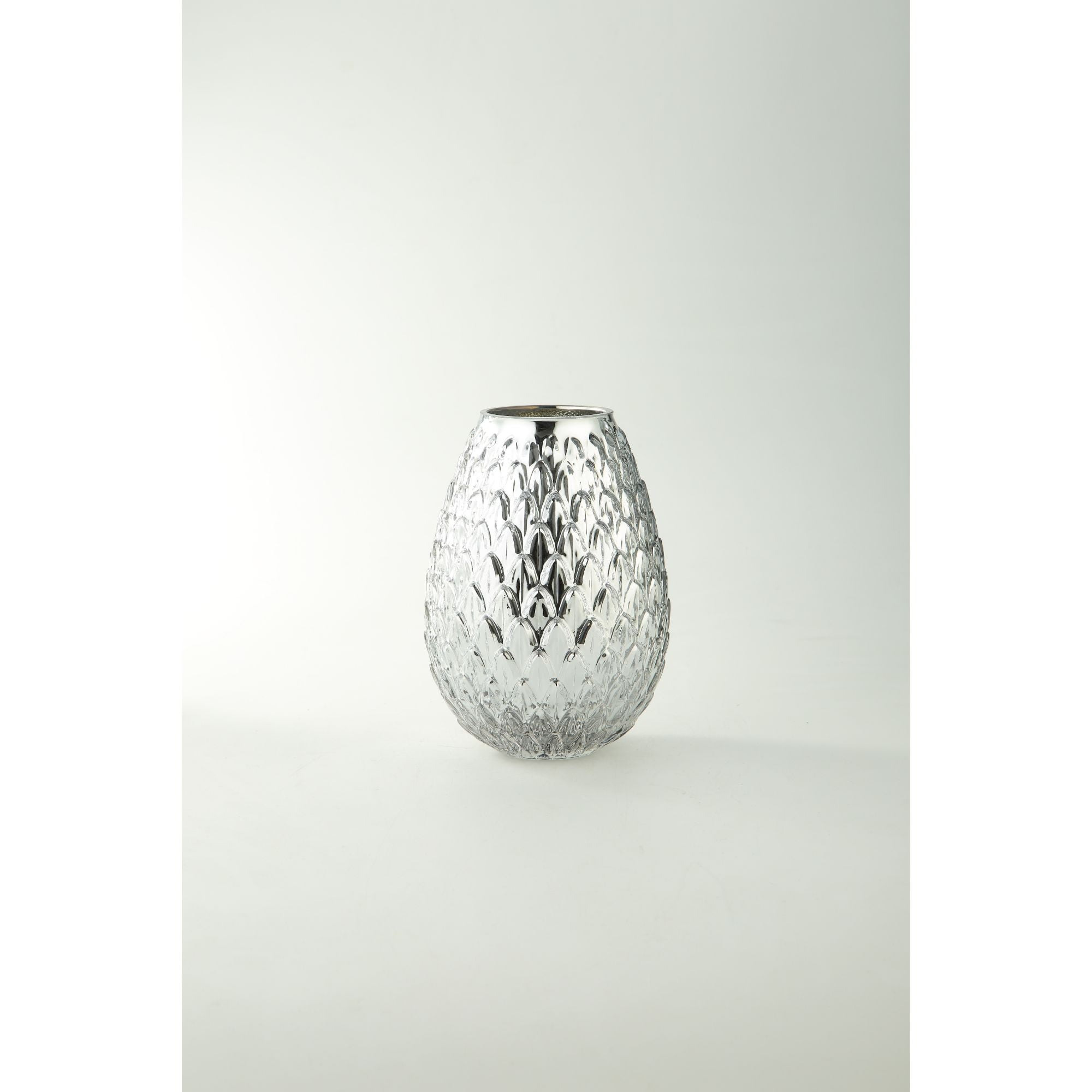 8" Metallic Silver Textured Round Glass Vase