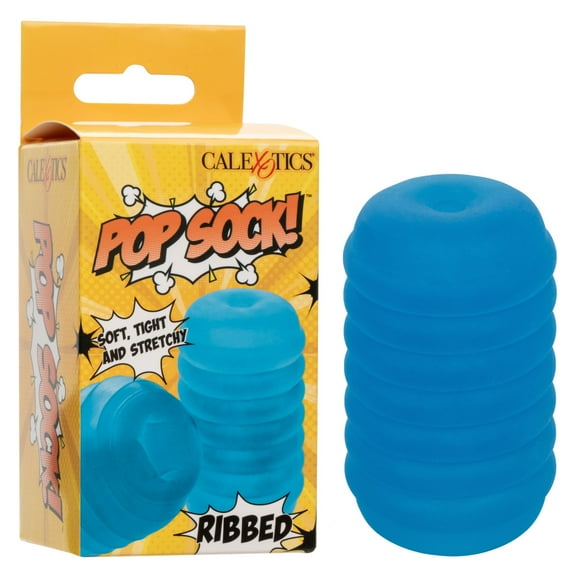 CalExotics Pop Sock Ribbed Silicone Stroker for Men, Blue