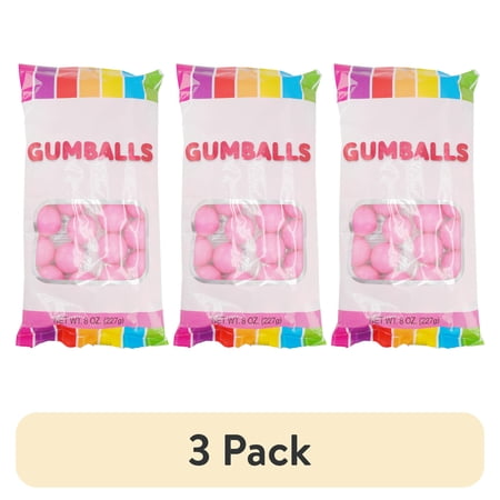 (3 pack) Hilco Pink Bubblegum Gumballs, 8 oz Regular Size, Chewing Gum