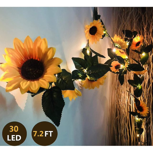 Style 3 Guirnalda de girasoles artificiales de 30 Led de 10 pies, guirnalda de luces, girasol