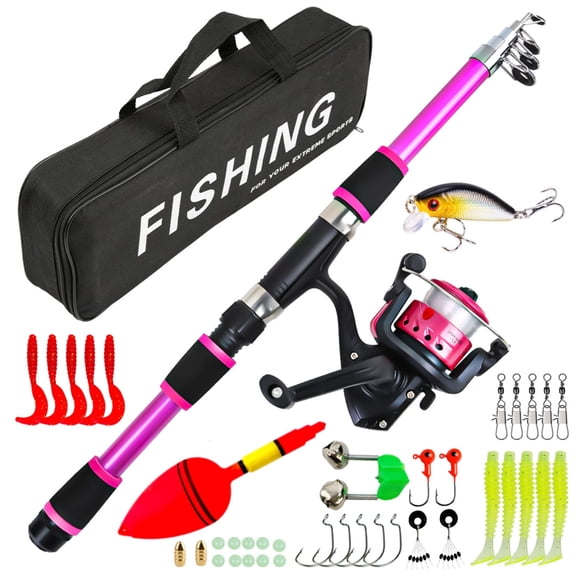 Kids Telescopic Fishing Rod & Reel Combo Kit, 1.8m Portable Fishing Pole Set with Lures, Hooks, Floats & Storage Bag for Beginners