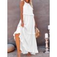 thumbnail image 4 of Women's Resort Style Ruffled Long Dress Round Neck Sleeveless Flowy Beach Dress with Pockets White Garibou S, 4 of 9