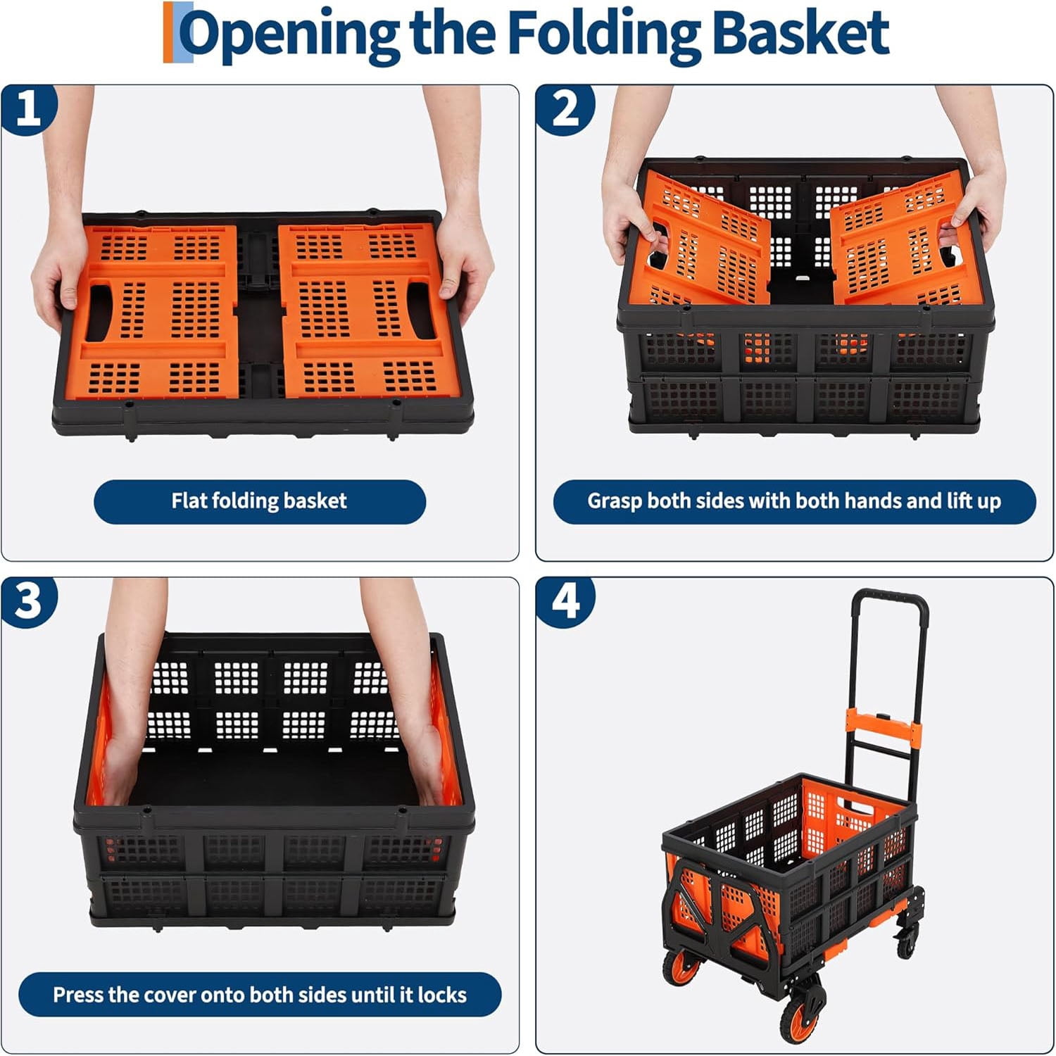 2-in-1 Folding Hand Truck with Foldable Basket, Convertible Folding Hand Cart with Telescoping Handle, Wheels and Bungee Cord, Portable Dolly Cart for Luggage, Moving, Office