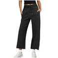 thumbnail image 3 of ctdiral Women's Wide Leg Pants High Waist Drawstring Sweatpants Joggers with Pockets Casual Loose Fit Lightweight Straight Trousers Black L, 3 of 7