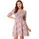 thumbnail image 2 of Vestido Fruncido De Manga Corta Con Hombros Descubiertos Y Estampado Floral Para Mujer Rosa XS, 2 of 6
