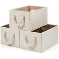 thumbnail image 1 of Set of 3 Bamboo Large Fabric Storage Baskets Organizer with Cotton Rope Handle, Collapsible Container Box for Closet Cubby Shelves -Beige, 1 of 8