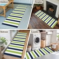 thumbnail image 6 of Green Navy Blue Striped Large Area Rugs for Bedroom Living Room, Soft Non Slip Carpet Bedside Rug, Farmhouse Stripe Art Rectangular Floor Cover Kitchen Accent Rug 2'x6' for Dining Room/Office, 6 of 9