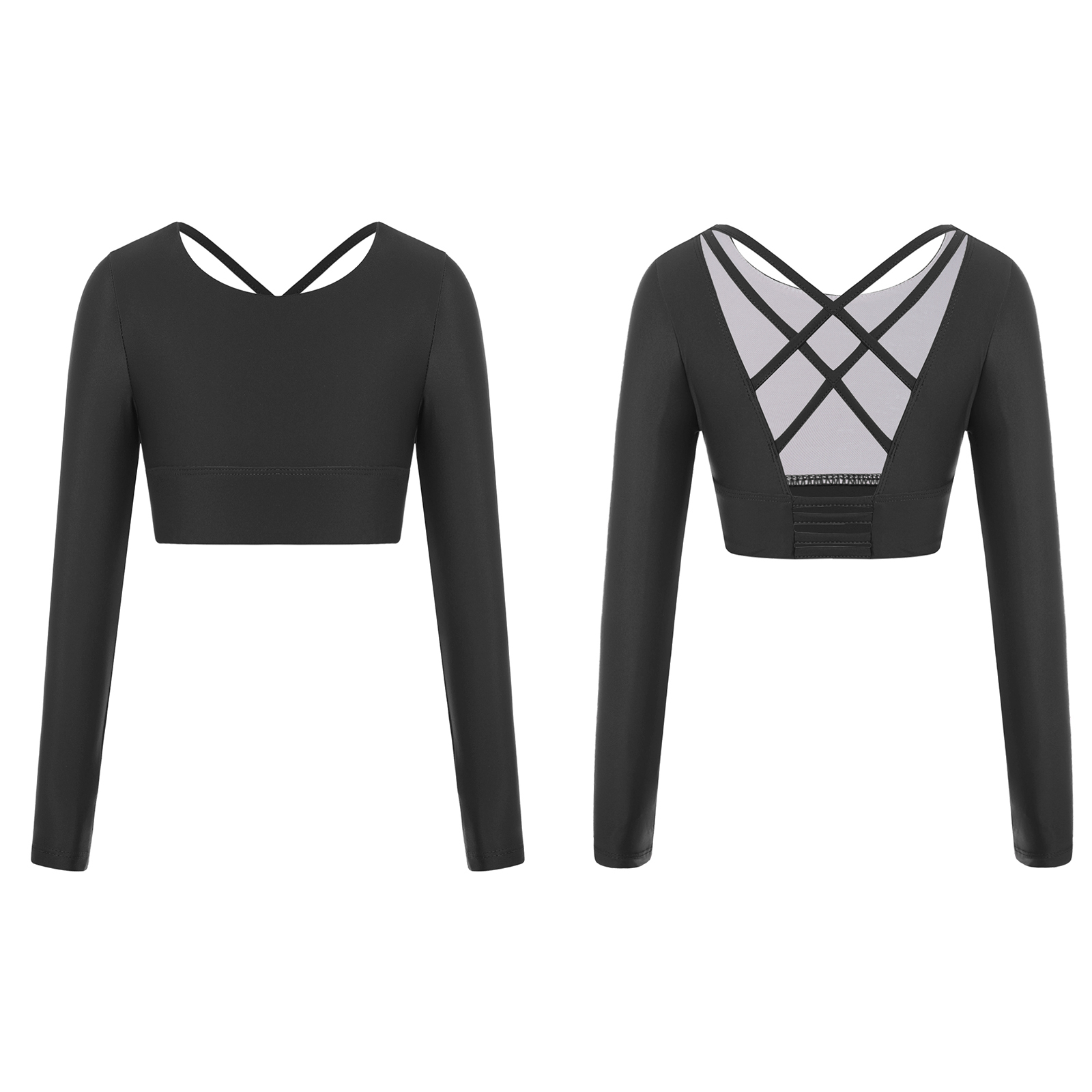 MSemis Kid Girl Long Sleeve Dance Crop Top Dancewear