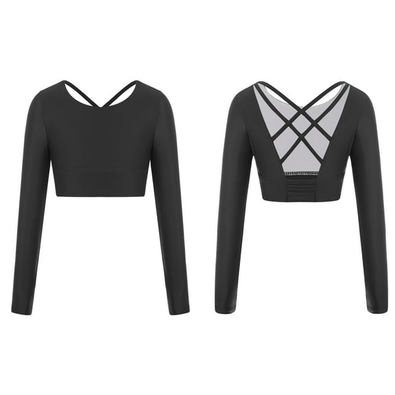 DPOIS Kids Girls Basic Dance Crop Top Shirt Compression Athletic T-Shirts