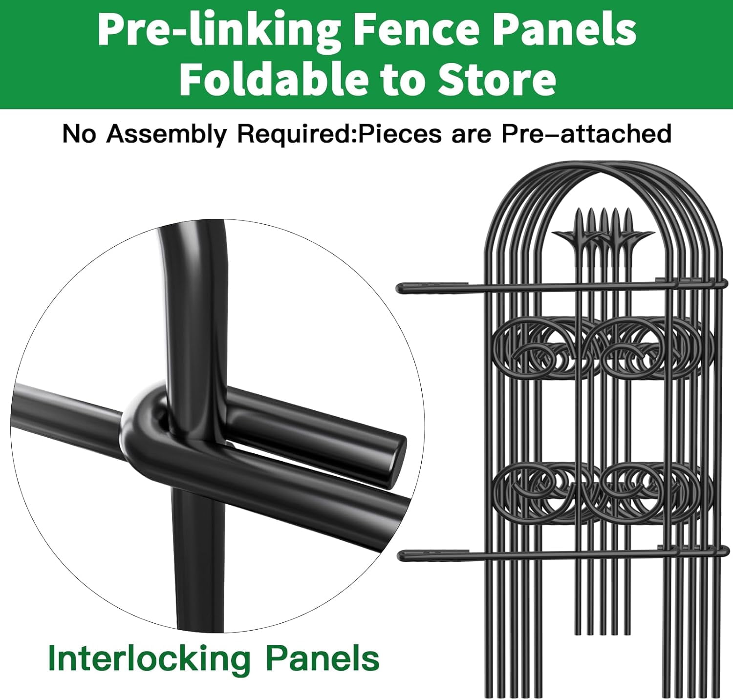32in High Decorative Garden Fence with Pre-Linked Panels for Pet Barrier and Flower Bed Edging