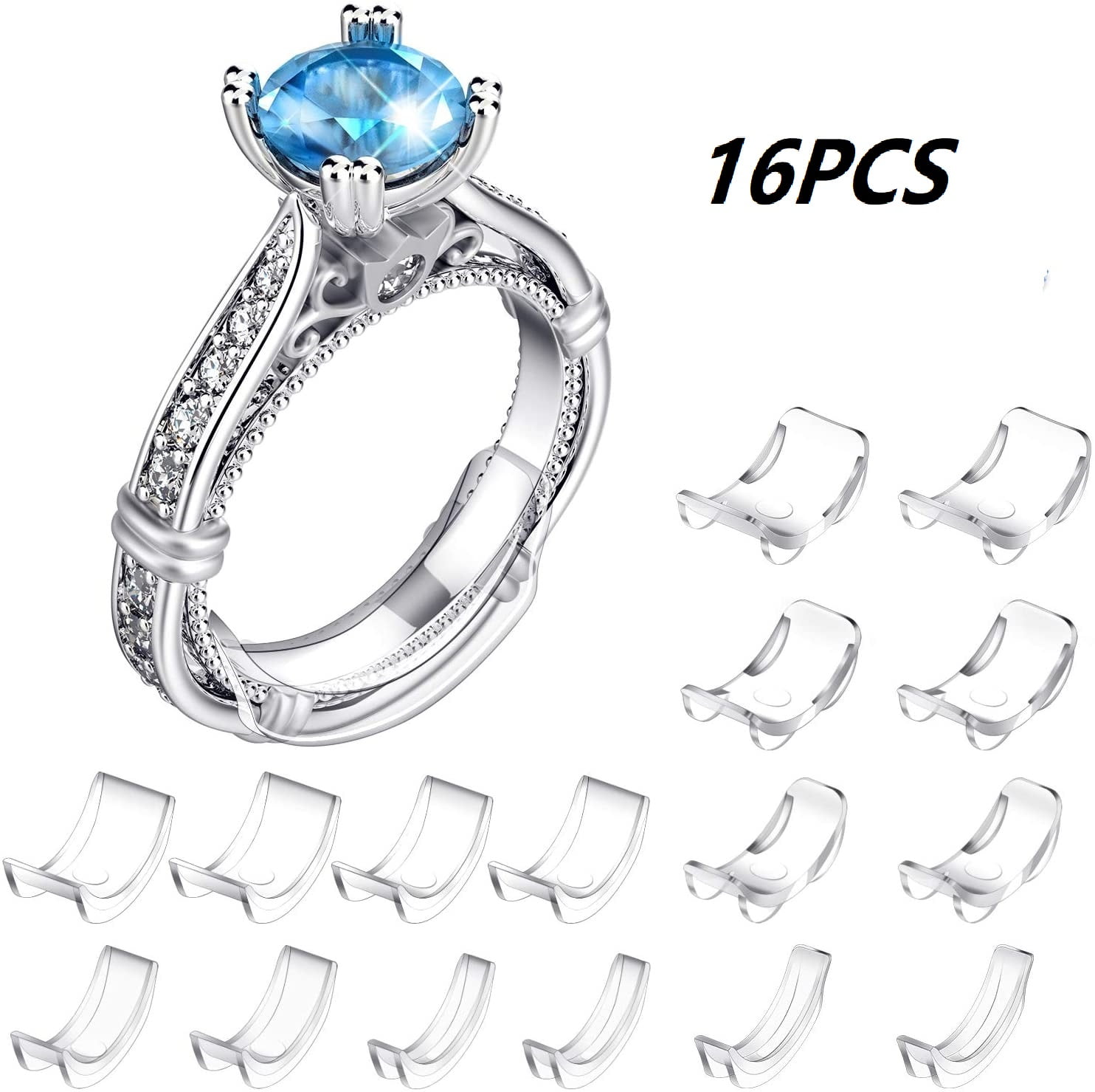 16pcs Premium Ring Sizer Resizer with 3 Sizes Invisible Ring Size Adjuster for Loose Rings Clear Jewelry Guard Spacers Fittter Fit Almost Any Rings 