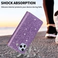 thumbnail image 4 of TECH CIRCLE Cute Shiny Flip Wallet Case with Wrist Strap for iPhone 16 (2024 Release) 6.1", Built-in Stand, 9 Card Slots, Zipper Pocket, PU Leather Protective Lightweight Cover, Purple, 4 of 8