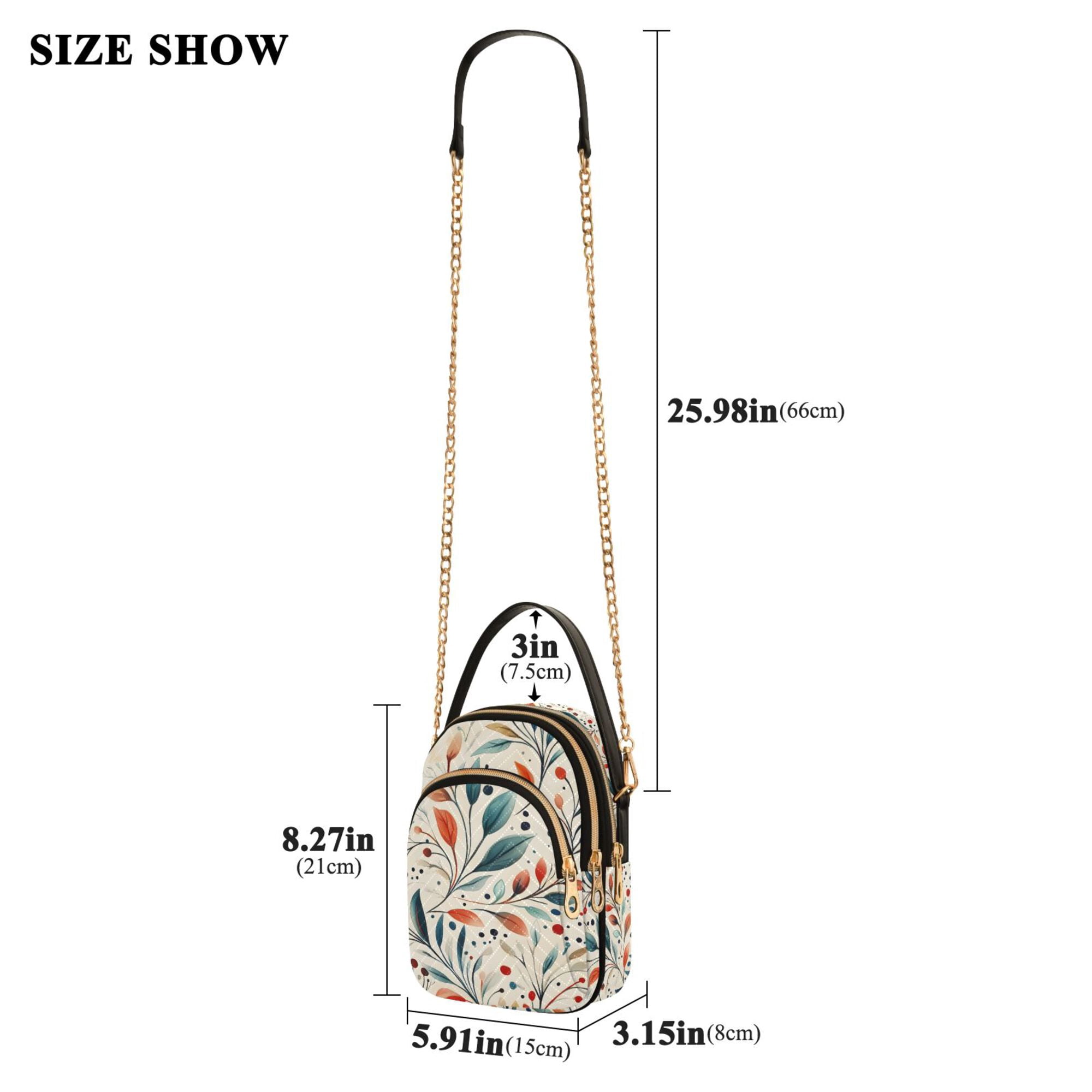 FORMRS Crossbody Bag for Women Quilted Travel Shoulder Cell Phone Purse with Chain Strap Handbag, Beige Whimsical Leaves