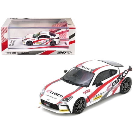 Toyota GR86 Tuned by "CUSCO" RHD (Right Hand Drive) White with Red and Gray Stripes 1/64 Diecast Model Car by Inno Models