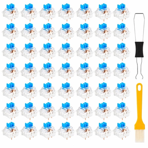 CHICCLO 50 Pcs Blue Keyboard Switches, 3-Pin Clicky Tactile Mechanical Keyboard Switches, Complete DIY Replacement Kit with Switch Puller & Brush