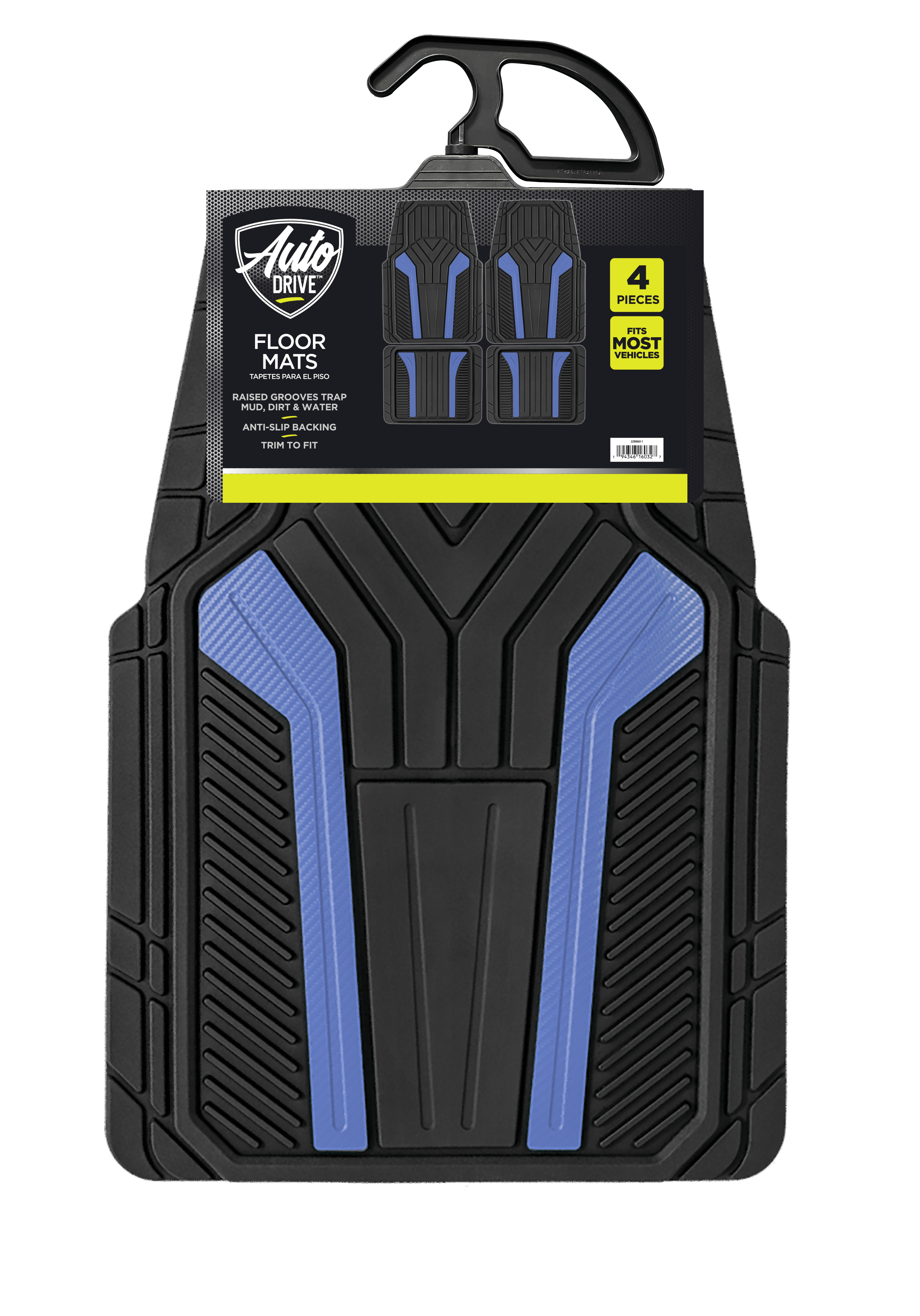Auto Drive 4Piece Rubber Car Floor Mats Carbon Fiber Blue - Universal Fit, 22WM69-2