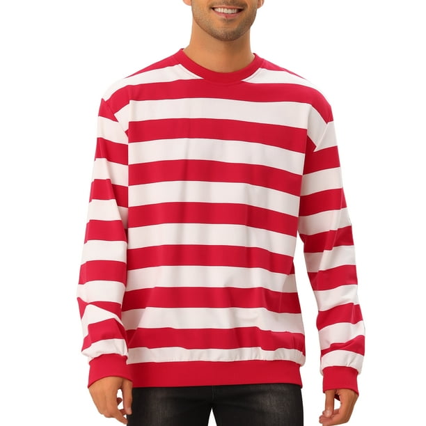SUDADERAS PARA HOMBRES INSPIRE CHIC Cuello Redondo de Rayas de Contraste de Manga Larga Ajuste Regular Suéter S Rojo Blanco