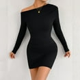 thumbnail image 4 of JIAYUE Women's Dress Mini Off Shoulder Slant Neck Long Sleeve Bodycon With Ruffle Casual Party Wear Stylish Female Dresses, 4 of 7