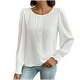 thumbnail image 2 of Fayshow0 Blouses 3/4 Sleeve V Neck Shirts Tops Save Up under 50% Women's Casual Solid Color Lace Patchwork Long Sleeved Round Neck Top/shirt,White S, 2 of 5