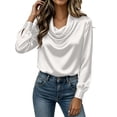 thumbnail image 4 of ChaoHeng Women's Loose Fit Cotton Long Sleeve Shirts Cowl Drape Neck Relaxed Casual Transitional Top White XXL, 4 of 9