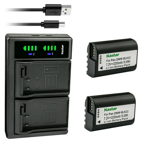 Kastar 2-Pack BLK22 Battery and LTD2 USB Charger Compatible with Panasonic DMW-BLK22 Lithium-Ion Battery, Panasonic DMW-BTC15 Battery Charger, Panasonic Lumix DC-S5 DC-S5KK Mirrorless Digital Camera