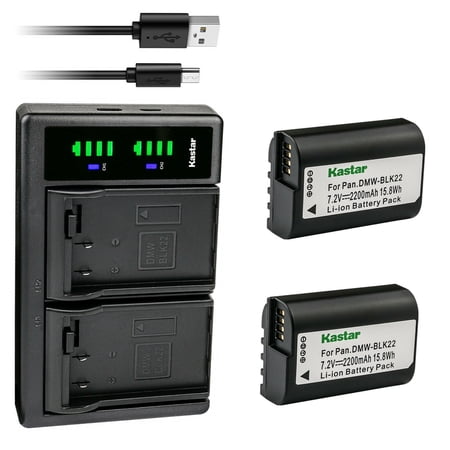 Kastar 2-Pack BLK22 Battery and LTD2 USB Charger Compatible with Panasonic DMW-BLK22 Lithium-Ion Battery Panasonic DMW-BTC15 Battery Charger Panasonic Lumix DC-S5 DC-S5KK Mirrorless Digital Camera