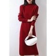 thumbnail image 2 of Falda larga de estilo elegante para viajeros, otoño e invierno, de color sólido, tejido con hilo, cuello alto medio, vestido de punto suave intelectual, 2 of 4