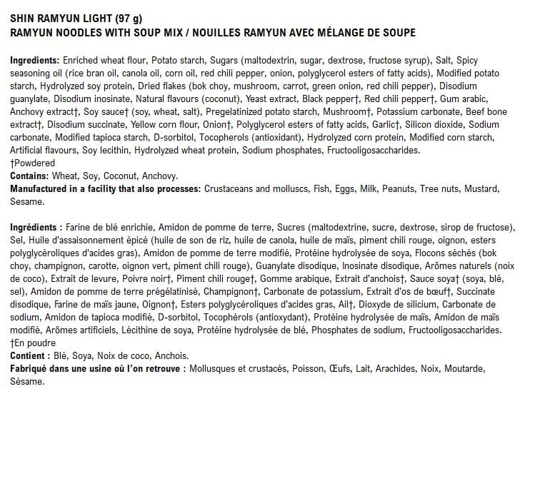 Nongshim Shin Ramyun Light 97g x 4, Nouilles séchées à l'air, Pack Familial