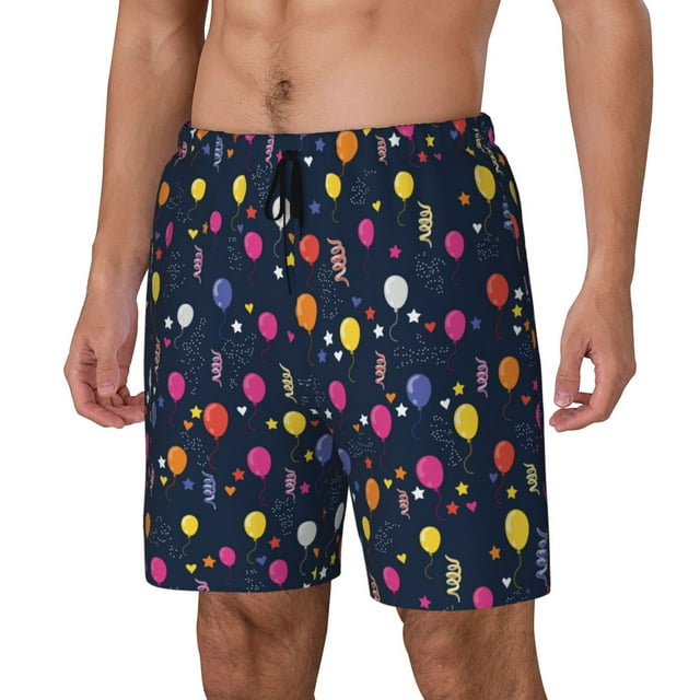 Bingfone Colored Balloons for Men's Double Layer Swimming Trunks with Lining, Drawstring Style with Pockets Beach Shorts Men's Swimsuit-3X-Large