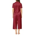 thumbnail image 3 of INSPIRE CHIC Women's Mother's Day Satin Pajamas Sets Short Sleeve Button Tops with Capri Pants 2 Pcs Loungewear XS Wine Red, 3 of 6