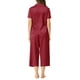 thumbnail image 3 of INSPIRAR CHIC Conjuntos de Pijamas de Satén para Mujeres, Camisetas de Manga Corta con Botones y Pantalones Capri de 2 Piezas, Ropa de Casa XS Rojo Vino, 3 of 6