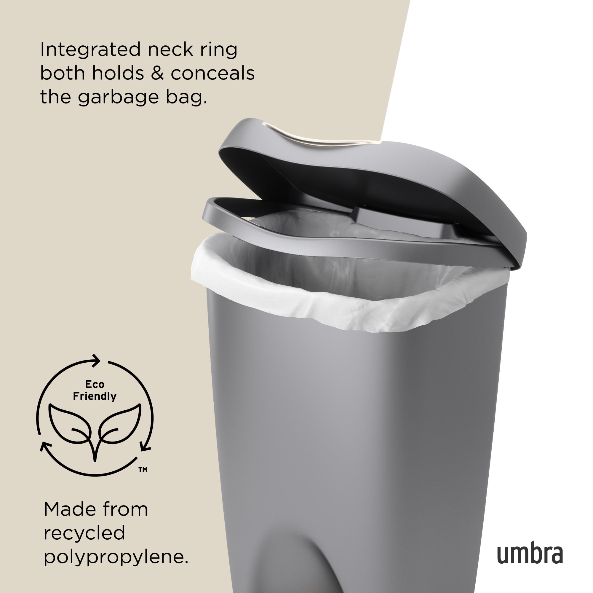 Umbra 13 gal Brim Plastic Step Soft Close Lid Kitchen Trash Can, Nickel