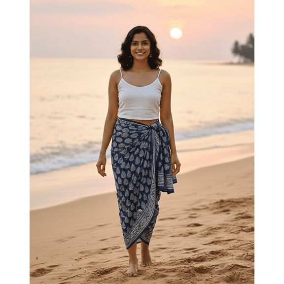 Indian Block Print Sarong, Women's Bikini Cover Pareo, Hand Dyed Scarves, Cotton Scarves & Stole, Size 44x72 Inch
