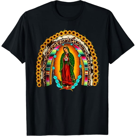 Our Lady Virgen De Guadalupe Virgin Mary Madre MÃa Rainbow T-Shirtmen and women can wear, black, white, gifts.S,M,L,XL,2XL,3XL,1870XL