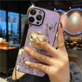 thumbnail image 4 of for iPhone 16 6.1" Kickstand Case, Cute Marble Glitter Bling Rhinestone Shiny Diamond 3D Butterfly Ring Shockproof TPU Bumper Elegant Girly Women Phone Case Hard Cover for iPhone 16 (Purple), 4 of 12