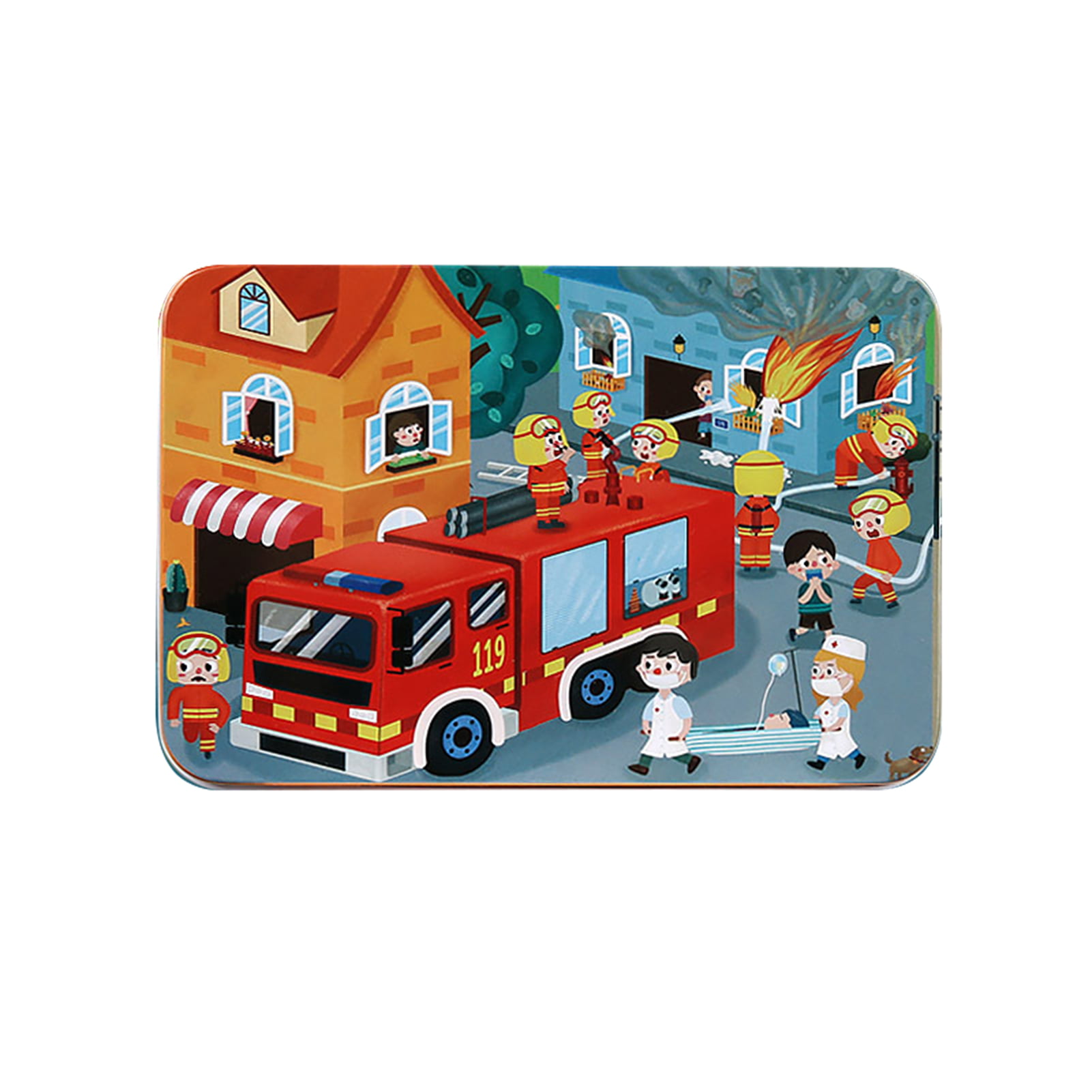 Wooden Jigsaw Puzzle for Toddlers Kids Montessori Educational Toy Firetruck 