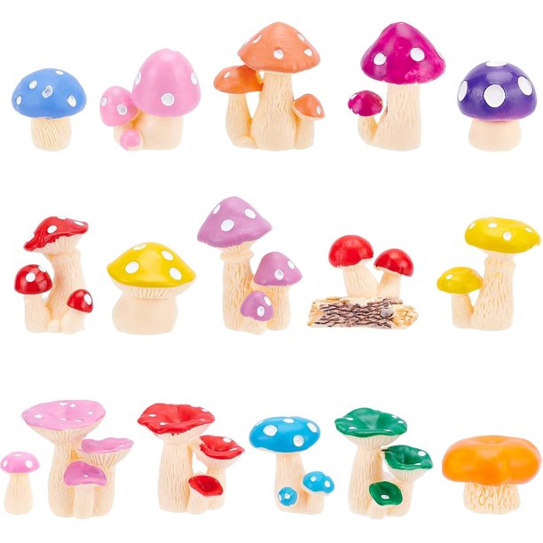 16 figuras de resina de hongos, 16 estilos, mini hongos, adornos coloridos de hongos para jardín, modelo de hongo para plantas de jardín de hadas, suministros de decoración para fiestas en el hogar,
