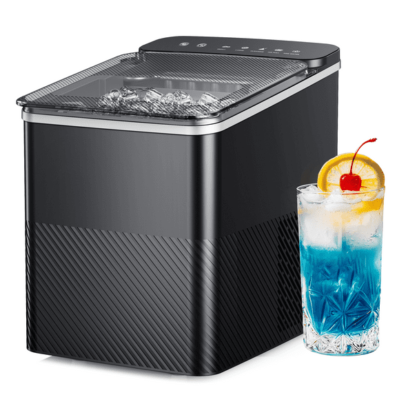 Simzlife Ice Maker Countertop, 9 Cubes Ready in 6 Mins, 26lbs in 24Hrs, Self-Cleaning Ice Machine with Ice Scoop and Basket, 2 Sizes of Bullet Ice for Home Kitchen Office Bar Party