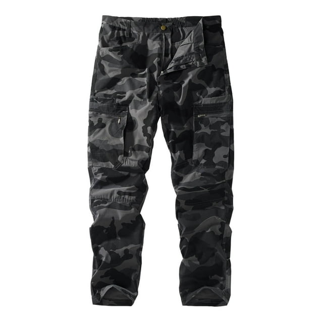 Men's Cargo Work Pants Straight Leg Outdoor Utility Trousers with Zipper Pocket and Camo Print Design for Daily Wear