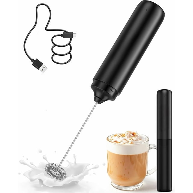 Espumador de Leche Eléctrico Recargable con Puerto USB-C y Batidor de Acero Inoxidable 304 Mezclador Portátil para Café Matcha Chocolate Caliente y Lattes