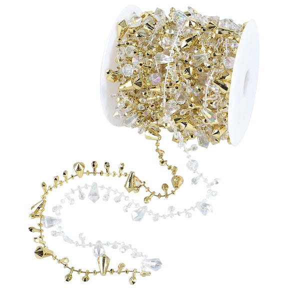 1 Roll 16.4Ft/5m Beaded Christmas Garland Gold Strands Iridescent Diamond Beading Trim Bead String Garland Ornament for Christmas Tree Wedding Party