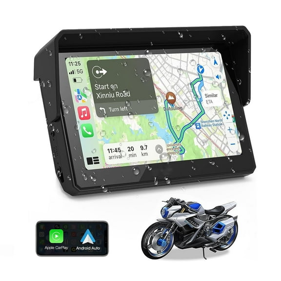 CARabc 5" IPS Touch Screen Portable Apple Carplay Screen for Motorcycle Wireless Apple Car Play & Wireless Android Auto GPS Navigation for Motorcycle IPX7