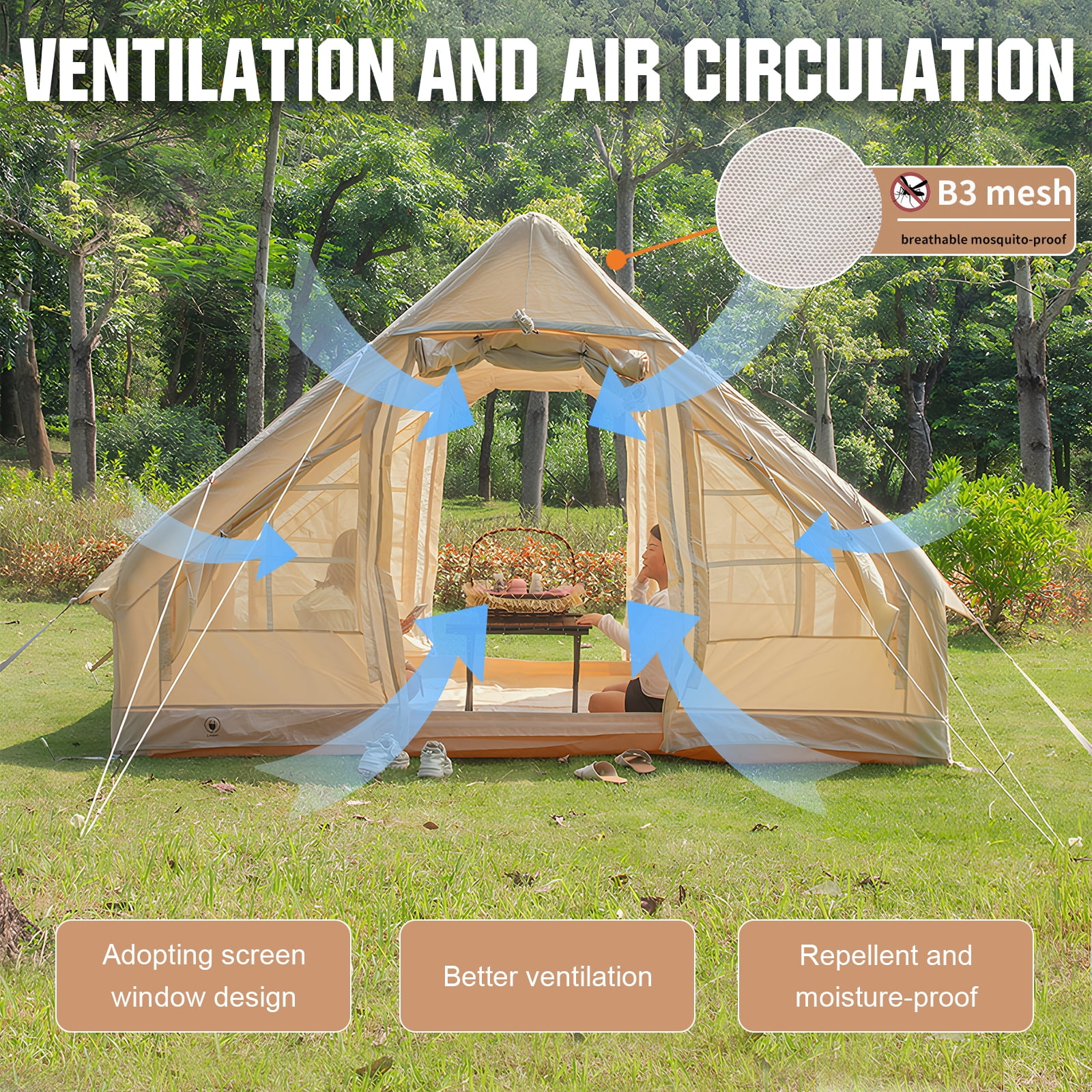 golytefs 4-6 Person House Inflatable Tent Oxford Fabric Air Tent for Adults Travel Hiking
